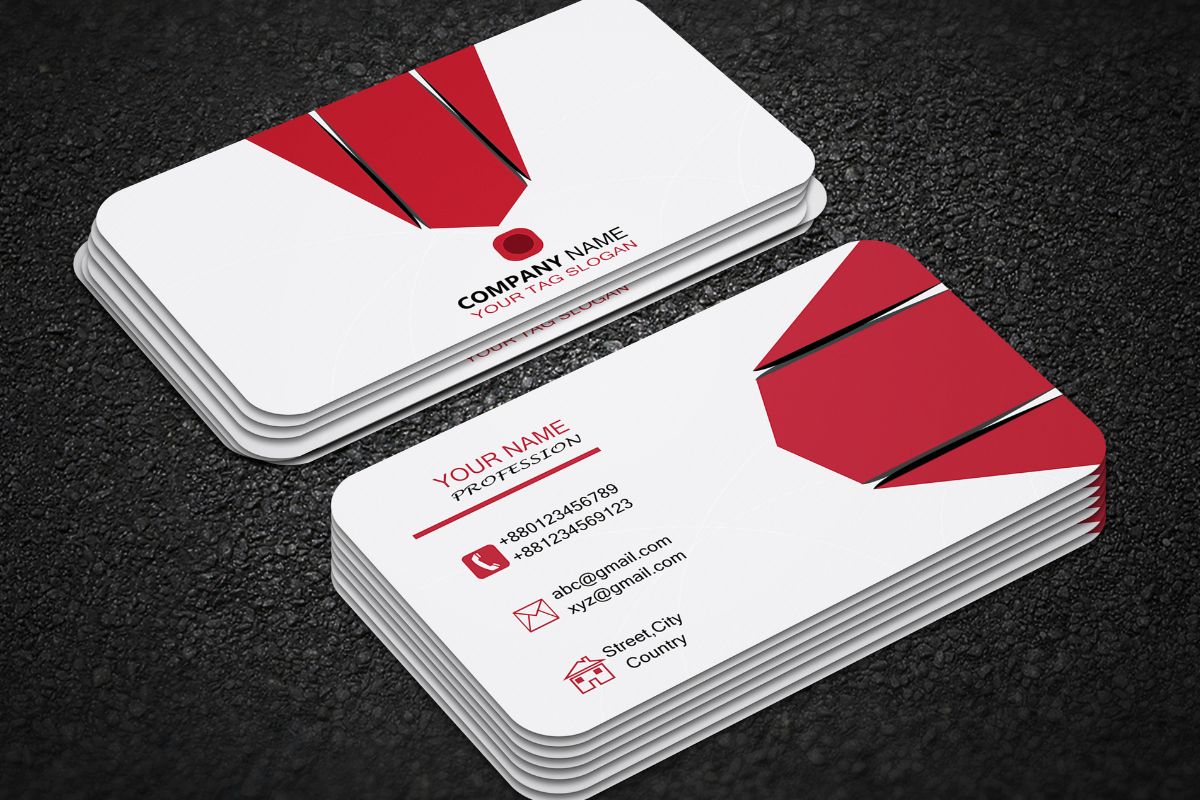 A business card front and back view.