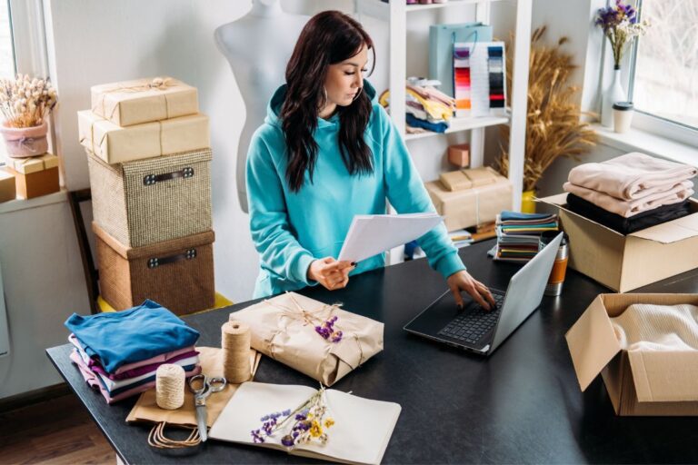 Woman is preparing for dropshipping supplies