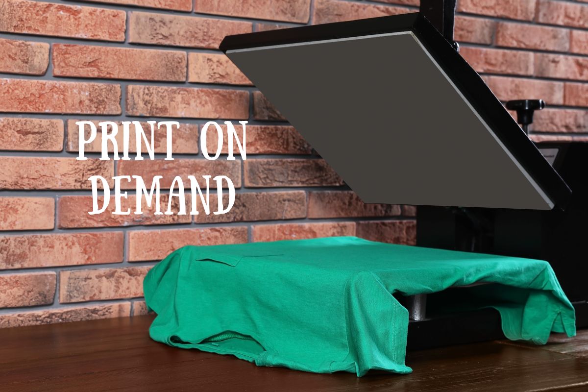 Green t shirt is being customized using print machine