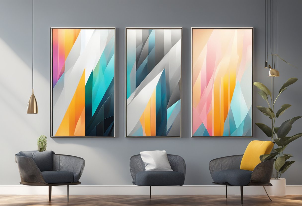 Three metal and acrylic prints frame hang on the wall for decoration