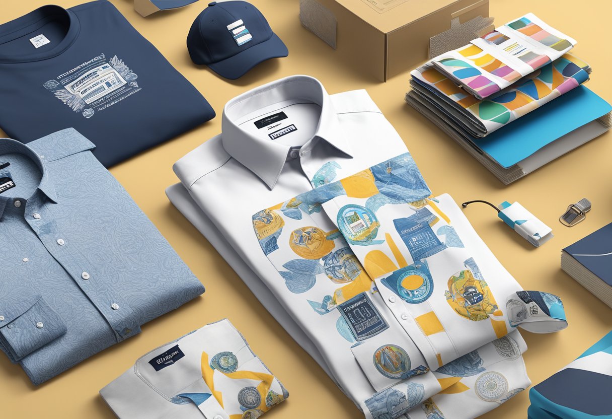 Various shirt printing methods displayed with branding materials and marketing strategies