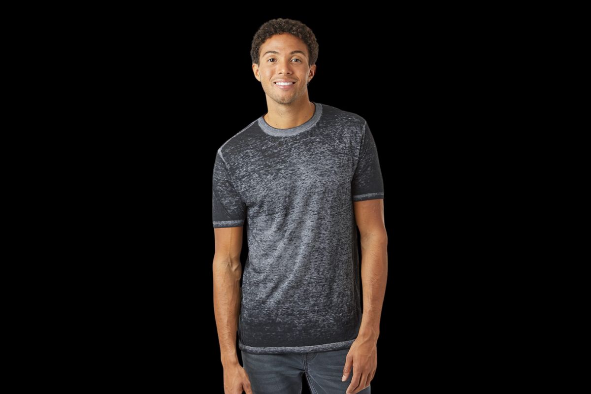 A guy wearing a dark color burnout T Shirt
