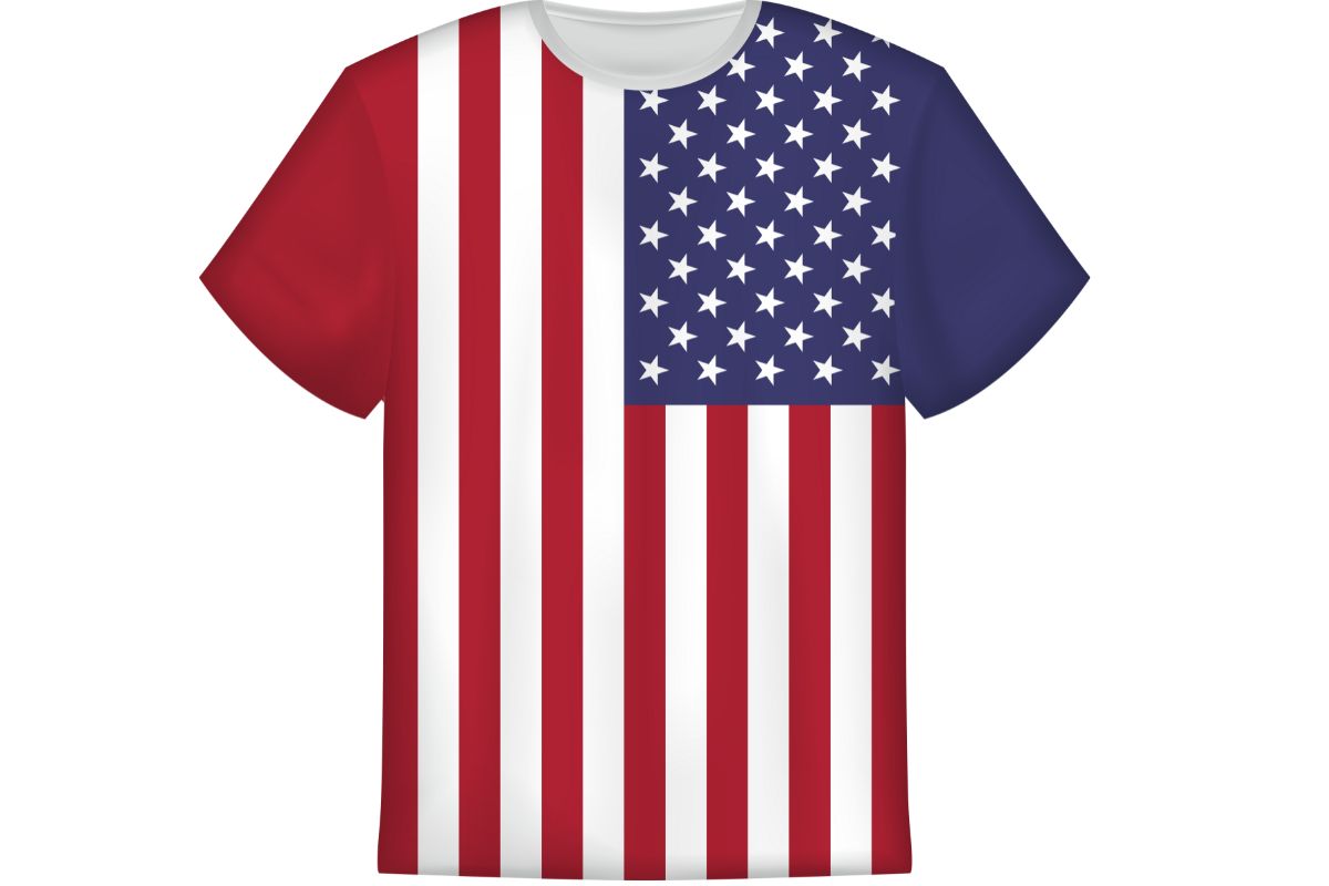 An American flag full front design on the T shirt