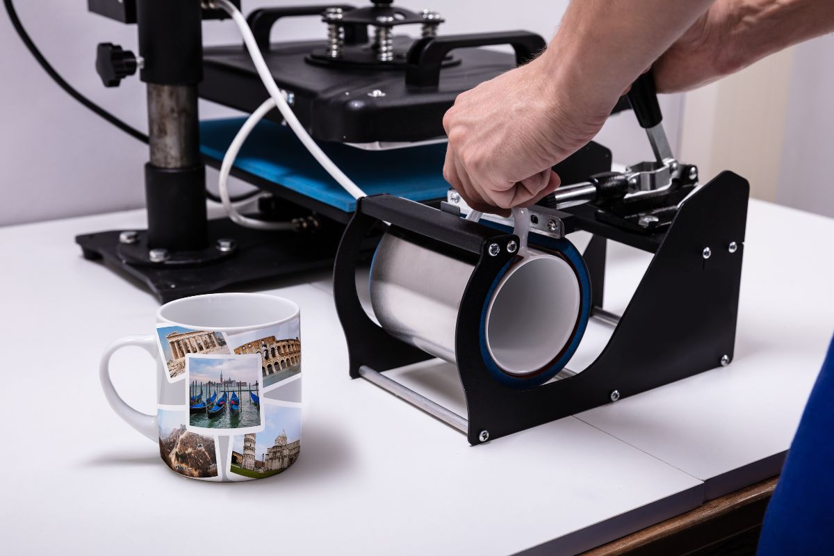 Digital printing machine being used to print picture on cup