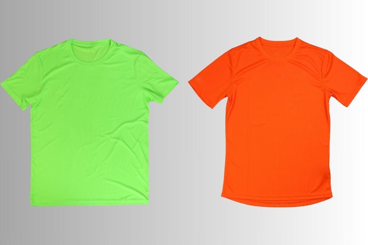 Ring spun cotton t shirt on the right side and blended t shirt on the left side of the image