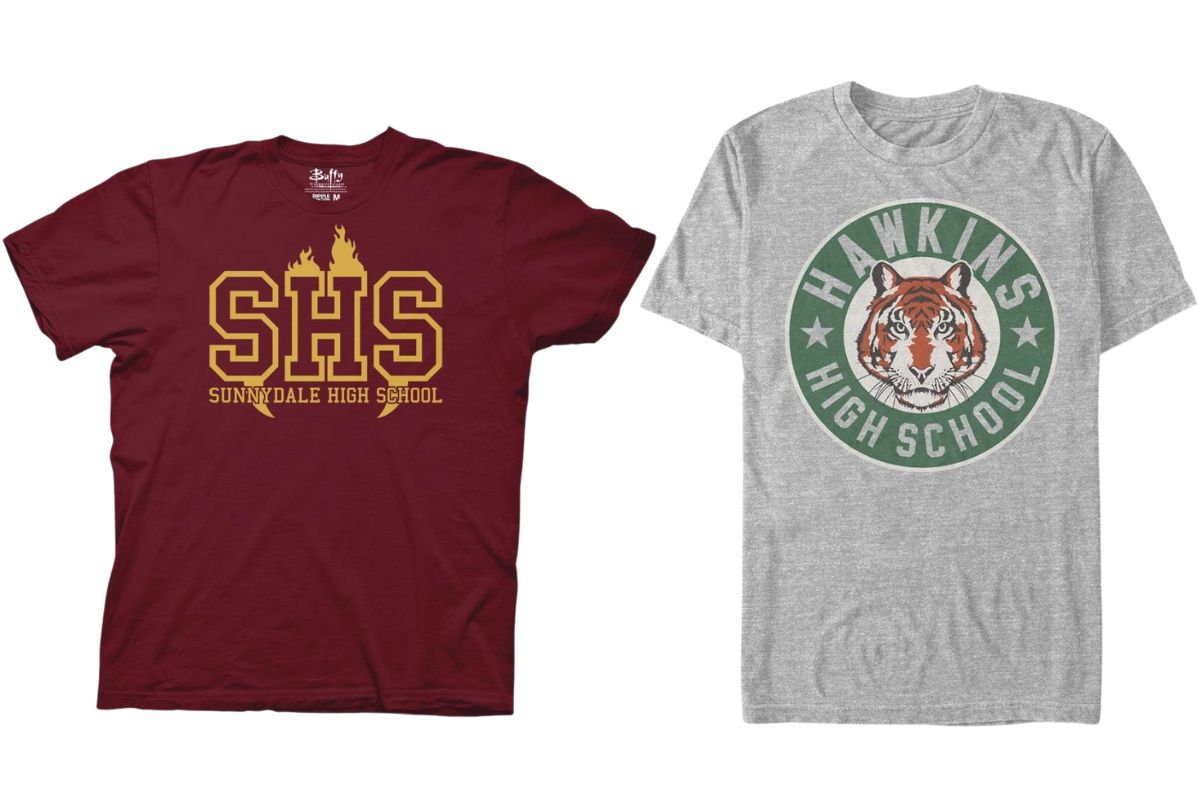 Two high school t shirt design shown in the image