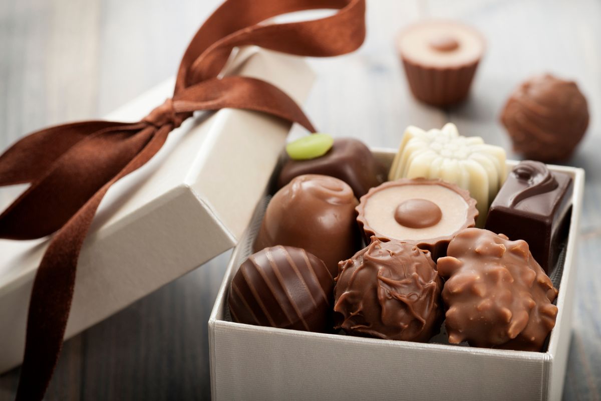 A chocoloate gift pack with different types of chocolate in it