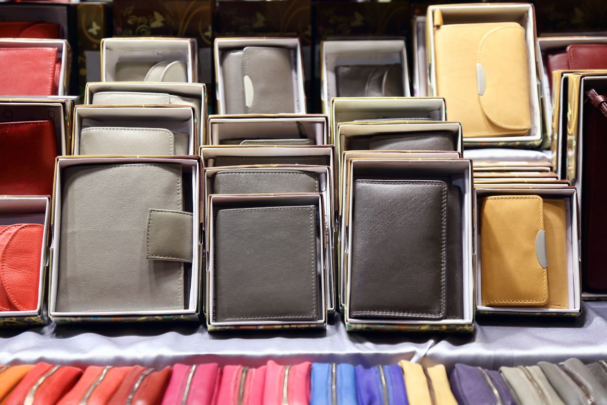 A collection of leather wallets in a shop a perfect gift option for CEO