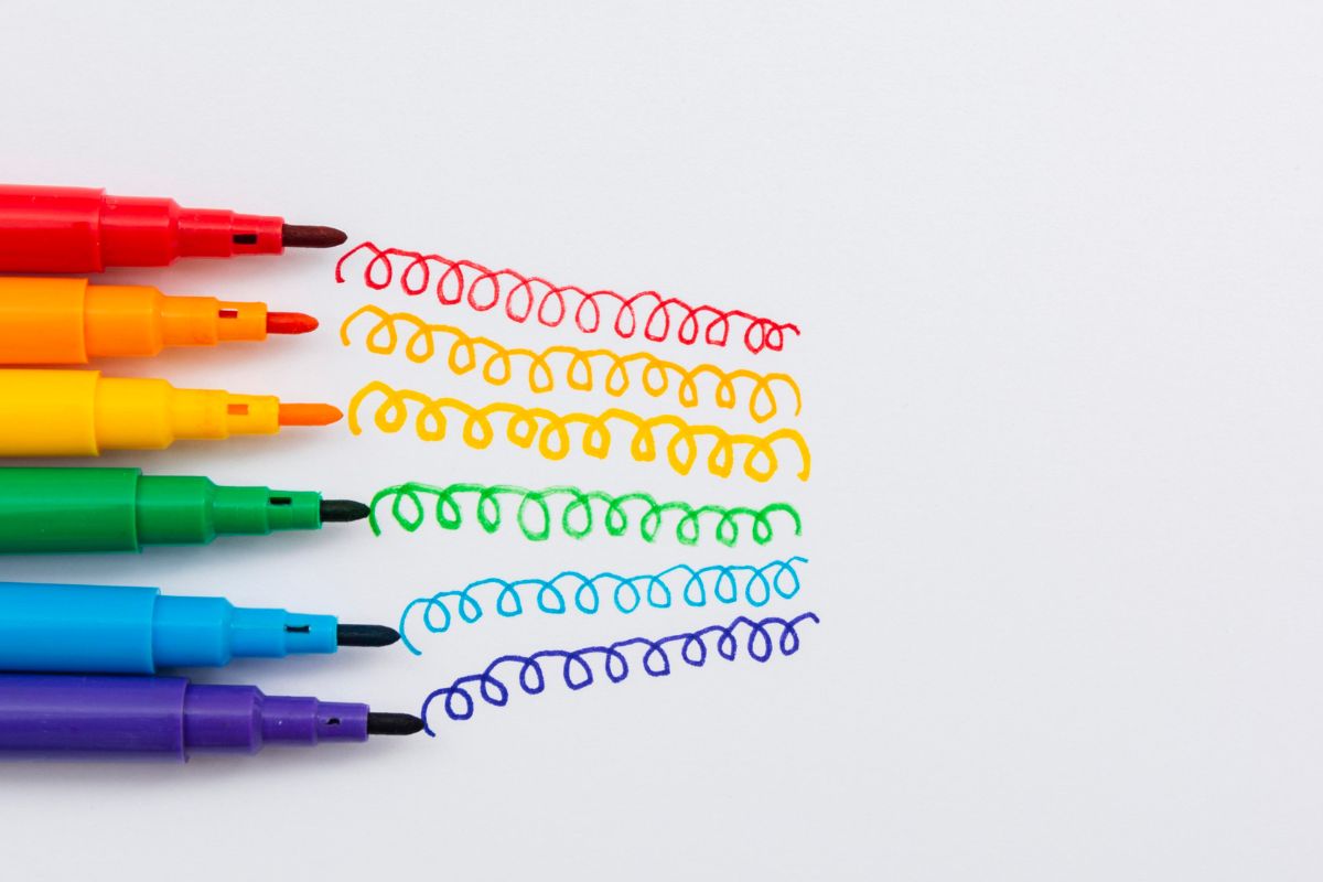 Various pens in pride colors