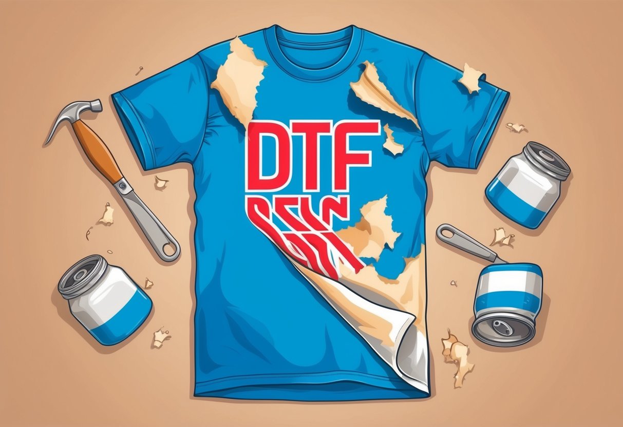 A shirt with a DTF design peeling off after multiple washes