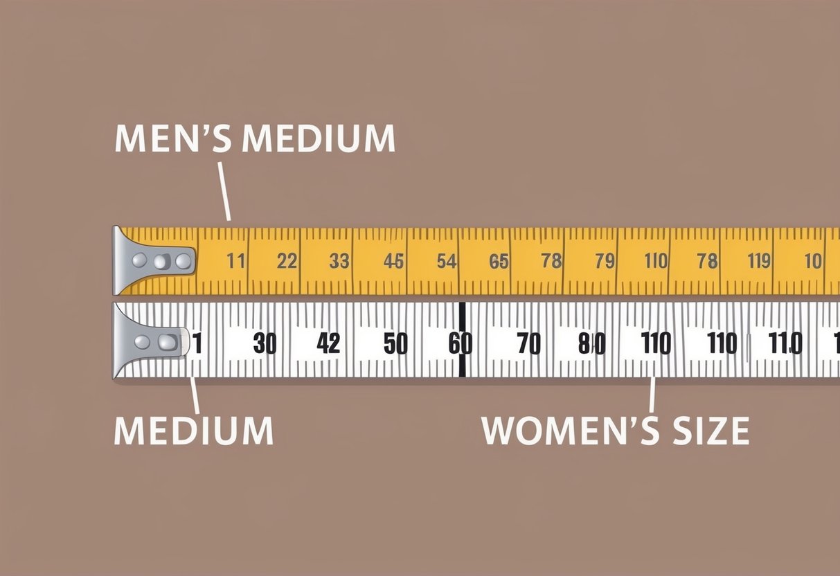 A tape measure converting from a men's medium to a women's size, with clear markings and measurements