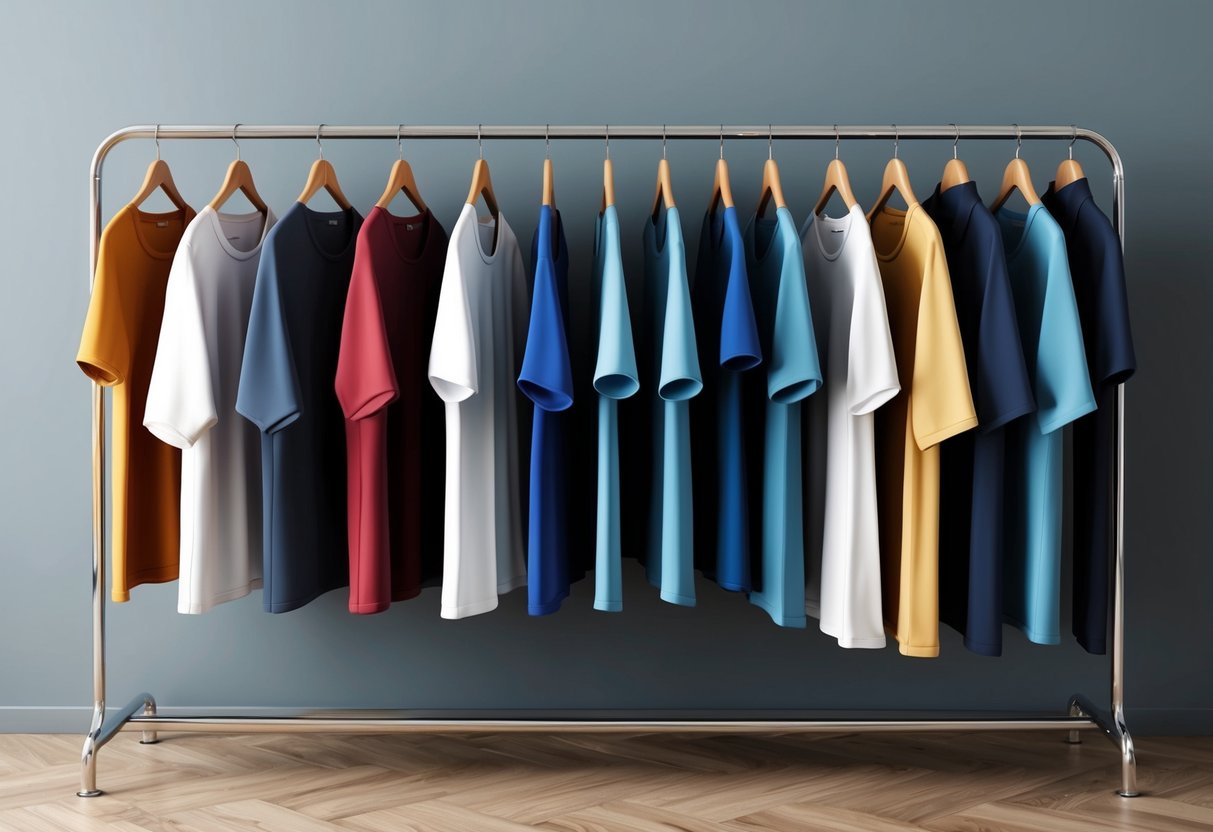 A rack of clothing with men's and women's sizes side by side