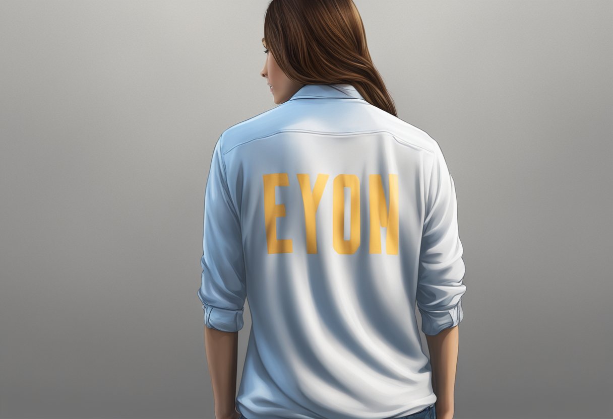 Name centered on back of medium-sized shirt, occupying 1/4 of available space