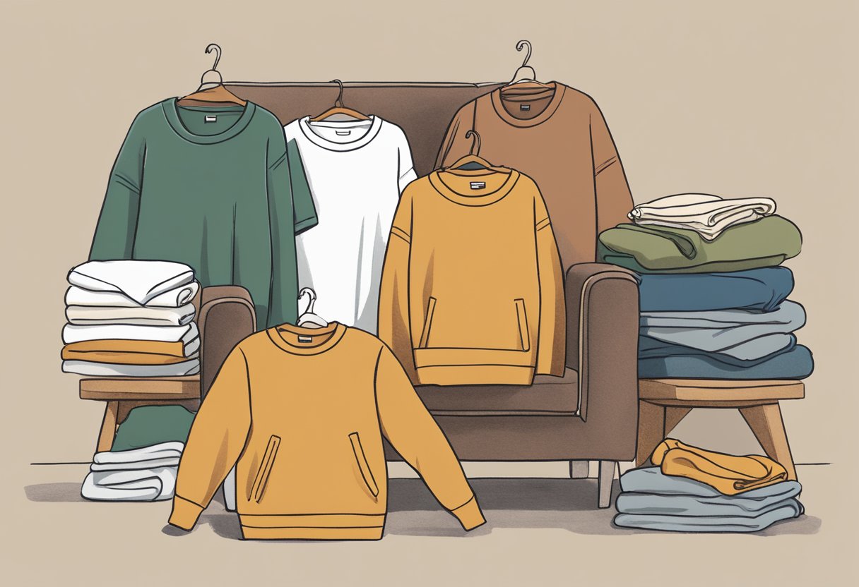 A cozy, oversized sweatshirt in Comfort Colors' signature hues lays draped over a chair, while a stack of mix-and-match tees in various earthy tones sits neatly folded nearby