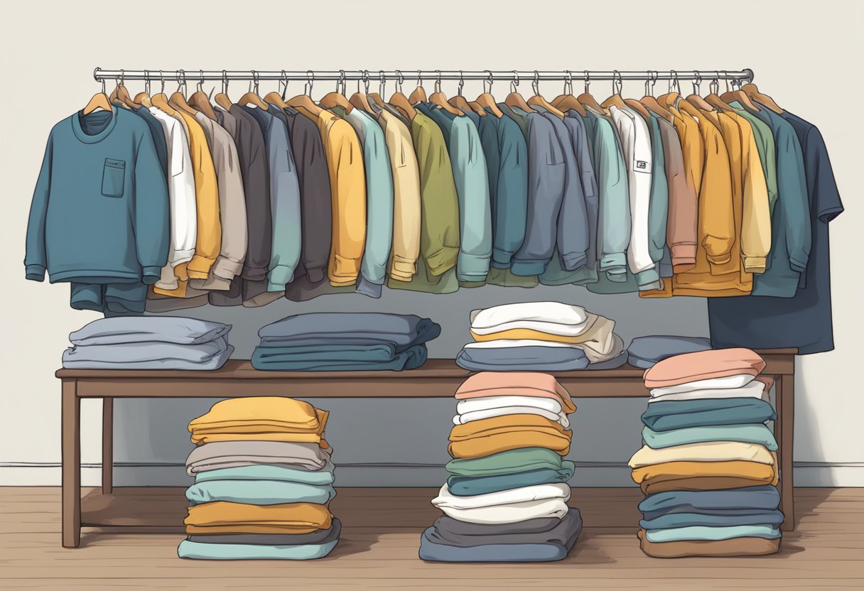 A pile of Comfort Colors clothing sits untouched, with a label reading "Prevent Shrinkage."