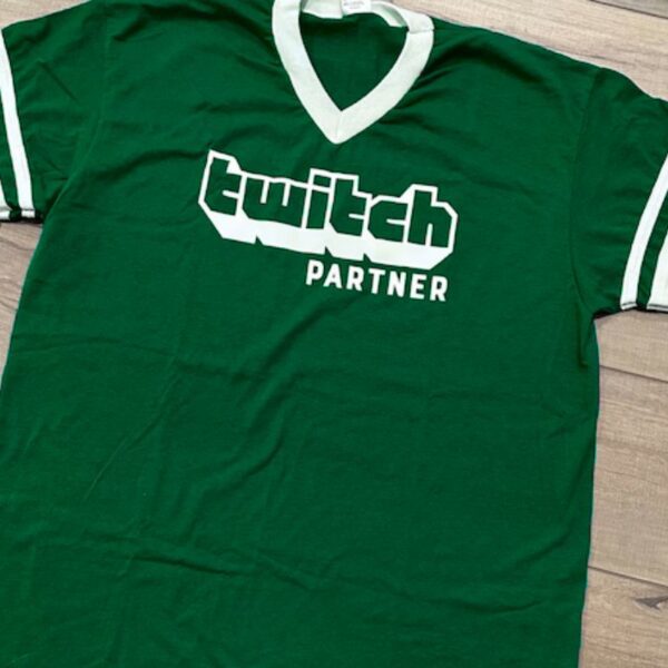 A t shirt for with twitch logo printed on it.