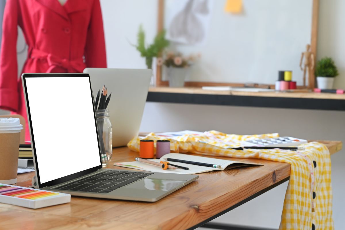 A view of a workspace for designing clothes.