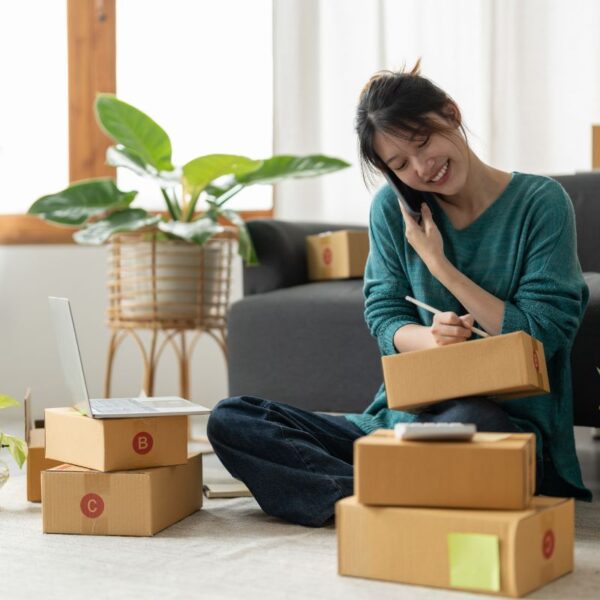 A women talking to supplier for more products.