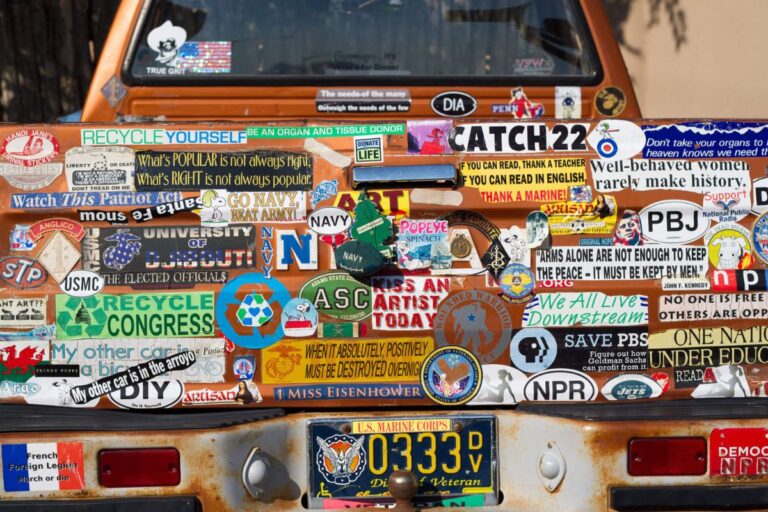 Different bumper sticker shown in the image sticked on the car