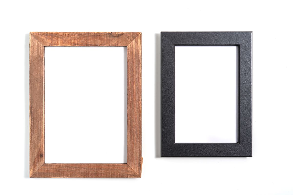 Two photo frames of different shapes and materials