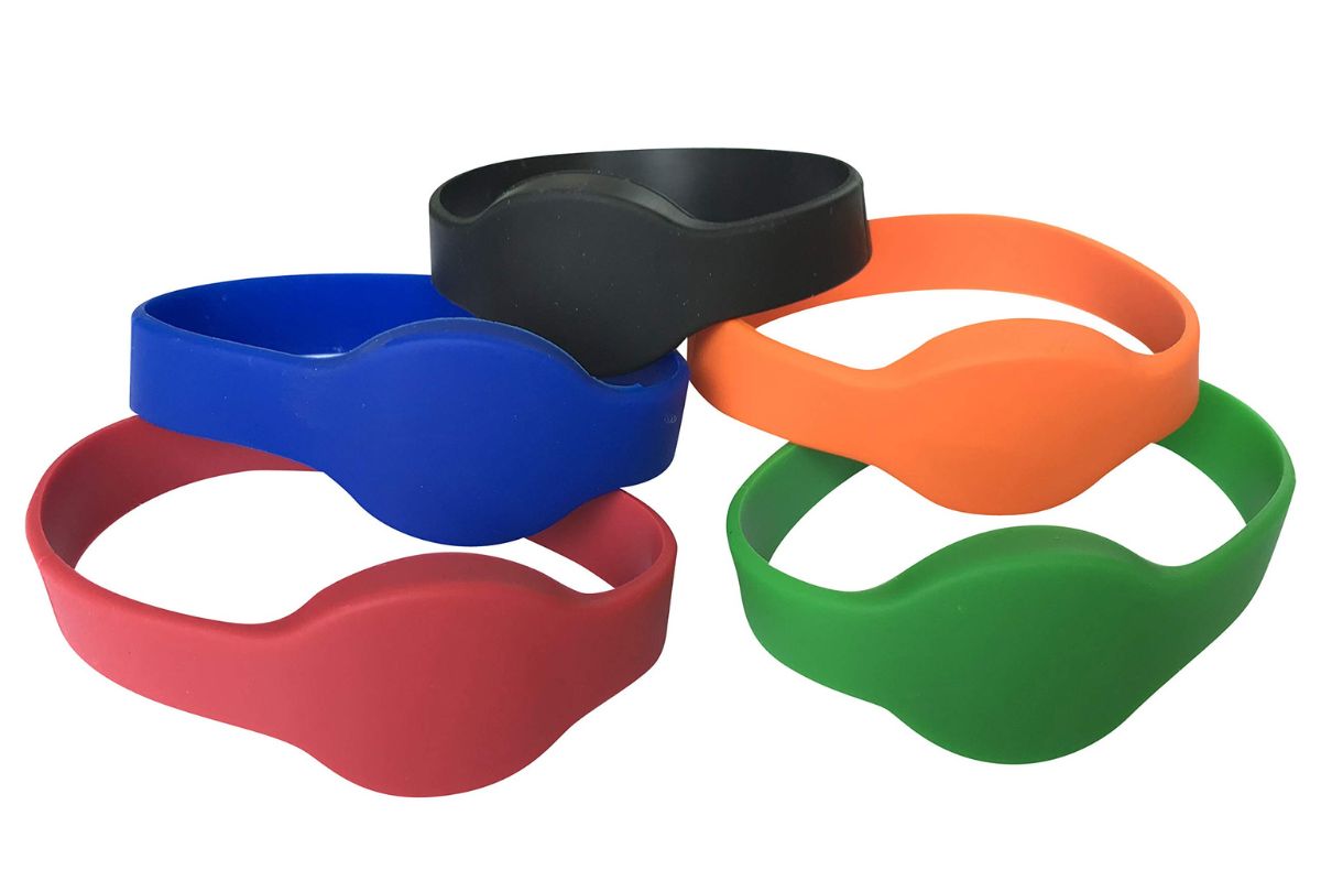 A collection of RFID wristbands kept together.