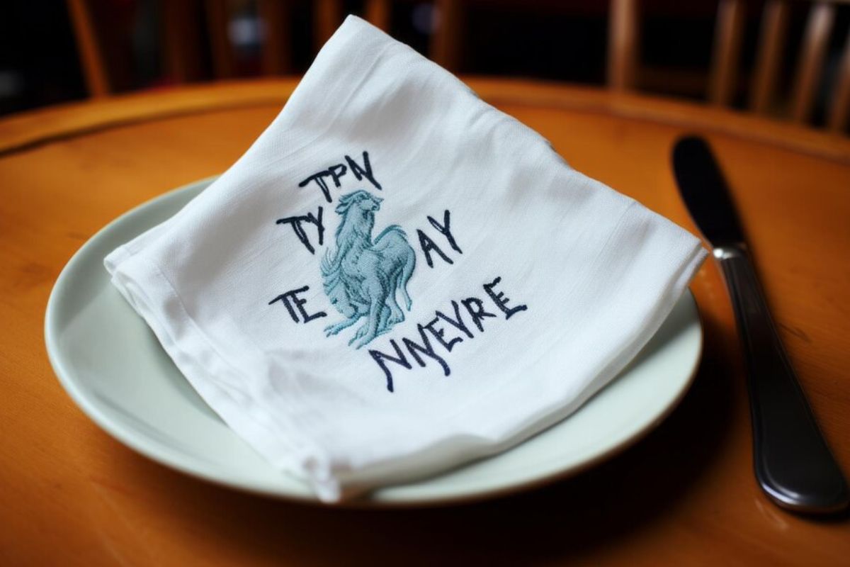 A custom napkin kept on a plate for more brand recognition.