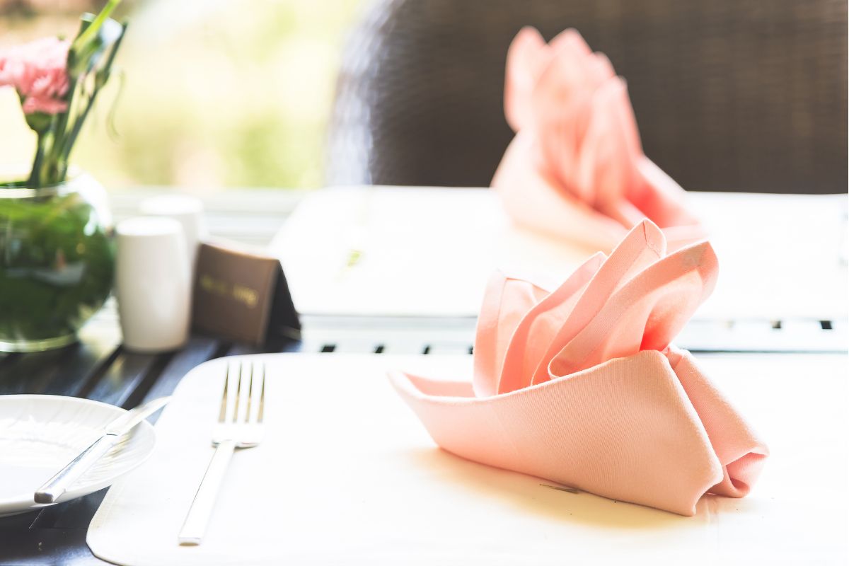 A linen cotton blend material napkin shown in the image