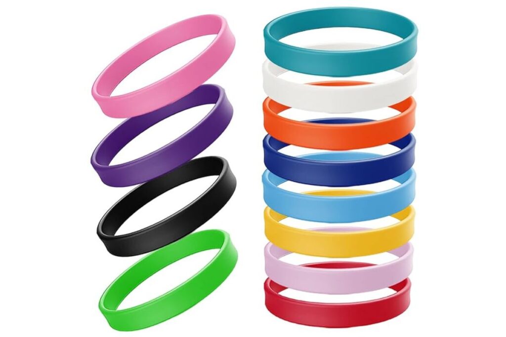 Different colored plastic wristband shown in the image.