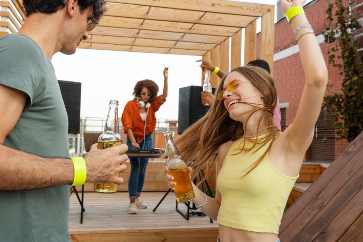 People wearing wristband in a music festival