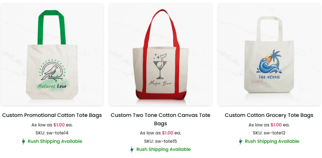 A collection of custom tote bag