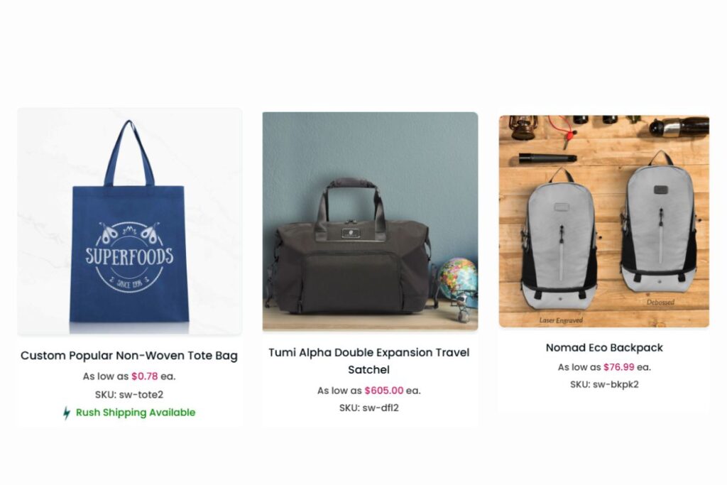 Three different types of custom bags from swagify can be shown in the image